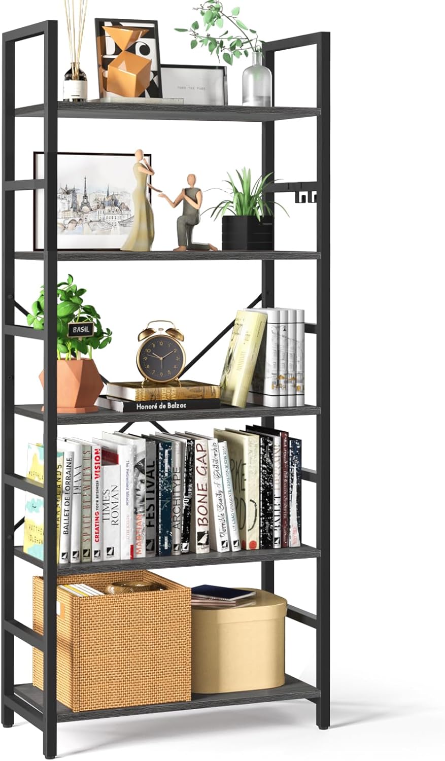 Yoobure 5 Tier Bookshelf Tall Book Shelf Modern Bookcase