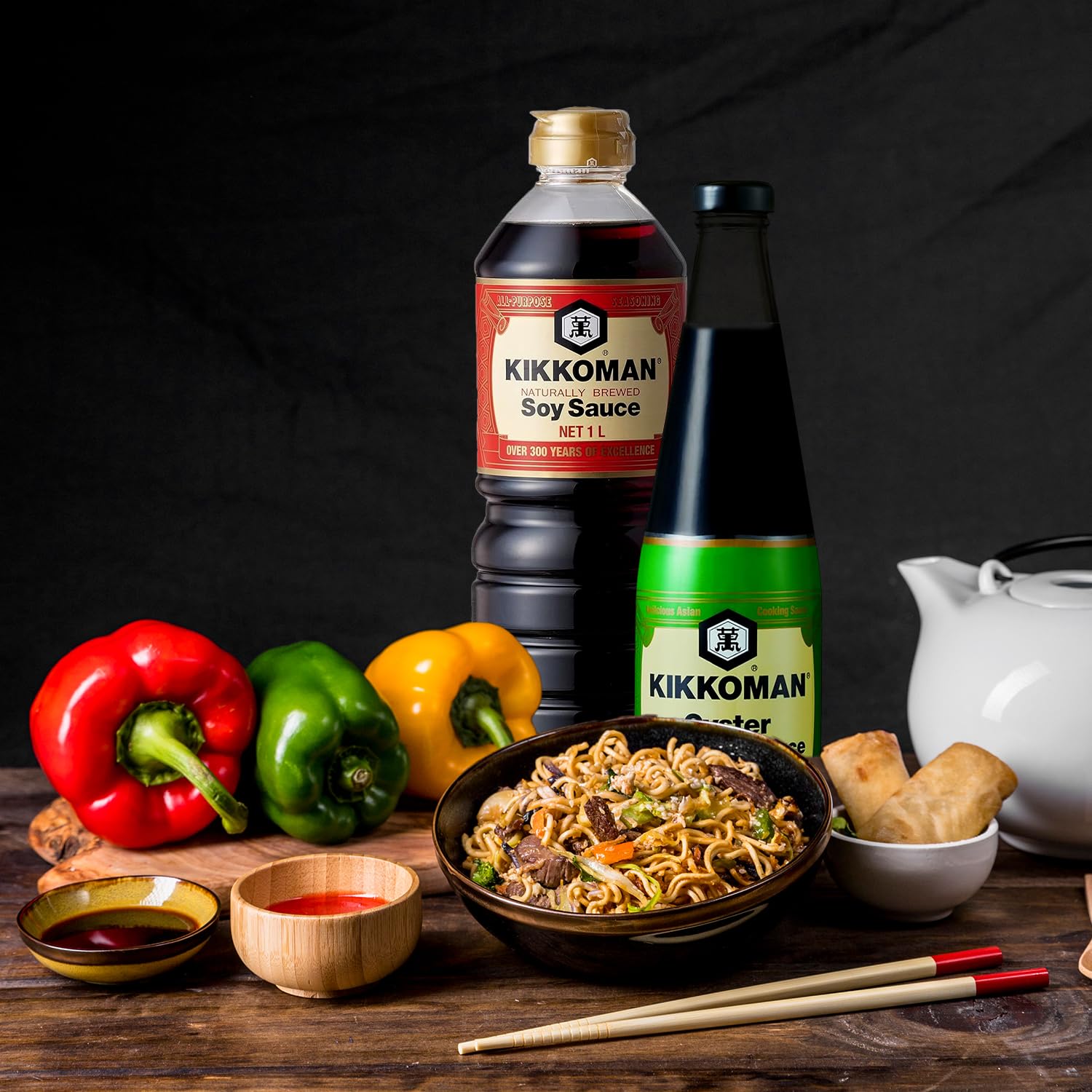 Kikkoman Soy Sauce + Oyster Flavoured Sauce, Pack of 2 (1 Liter + 726 gram) - | Vegetarian - No Added Colour or Preservatives - Essential home ingredient - Image 3 thumbnail