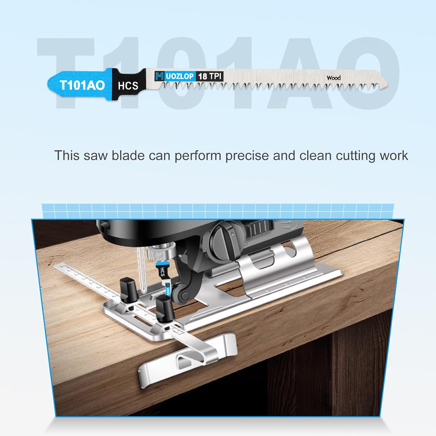MUOZLOP100pcsT101AO Jigsaw Blades，18TPI Jig Saw Blades with Storage Case,T-Shank jig Saw Blades for Wood Cutting (100pcsT101AO)