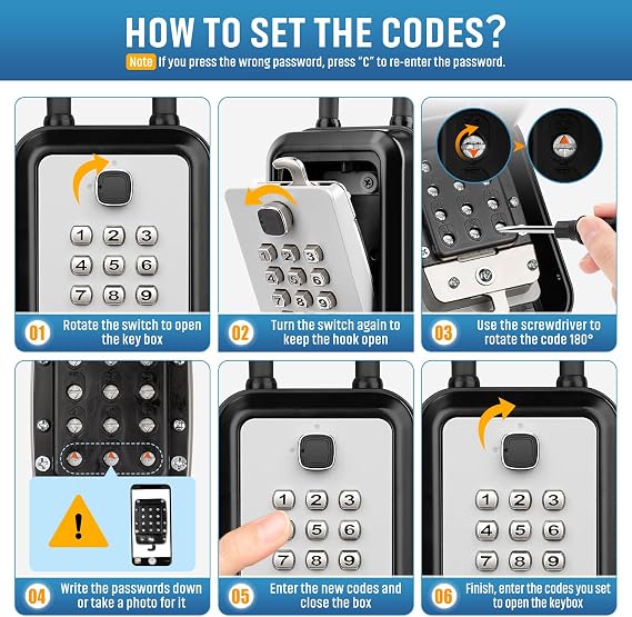 Portable Key Lock Box, Waterproof Sturdy Lock Box for Keys with Code, Hide a Key Outside, 12-Digit Combination Lockbox Resettable Code Key Safe for Home, Office, Apartment, Warehouse