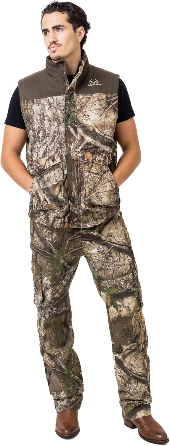 Realtree Men’s Camo Puffer Vest - Water-Resistant Insulated Hunting Vest for Outdoor Layering