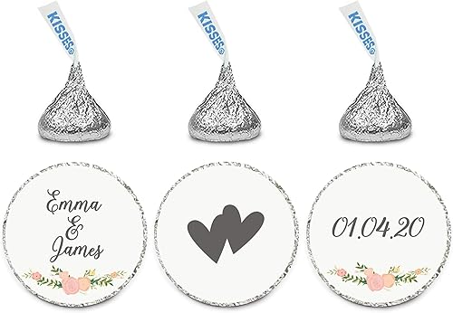 Andaz Press Etiquetas adhesivas personalizadas de gota de chocolate para boda, corazones dobles entrelazados, rosas florales, paquete de 216, para