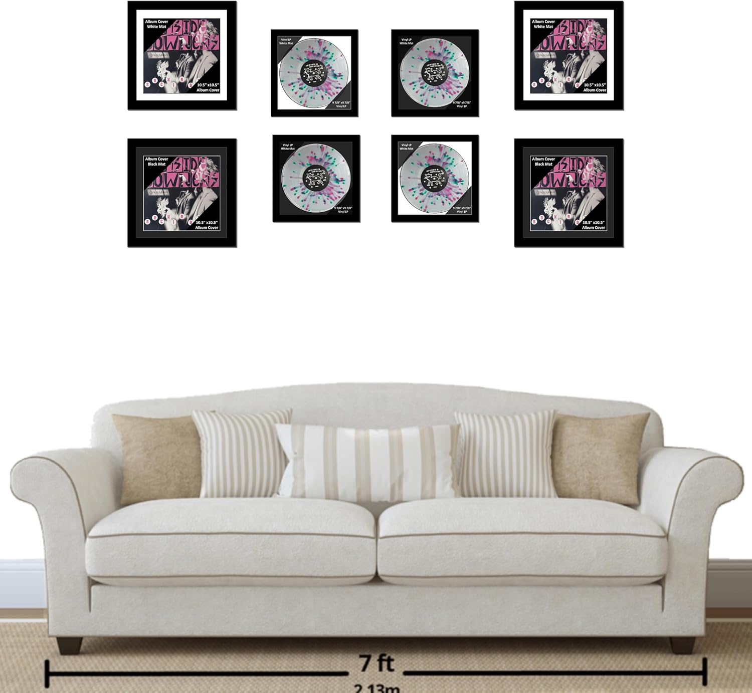 Creative Picture Frames 10" Manhattan Black LP Cover Record Frame Displays 9 7/8" Vinyl LP with White Mat, Glass and Installed Wall Hanger (pack of 2)