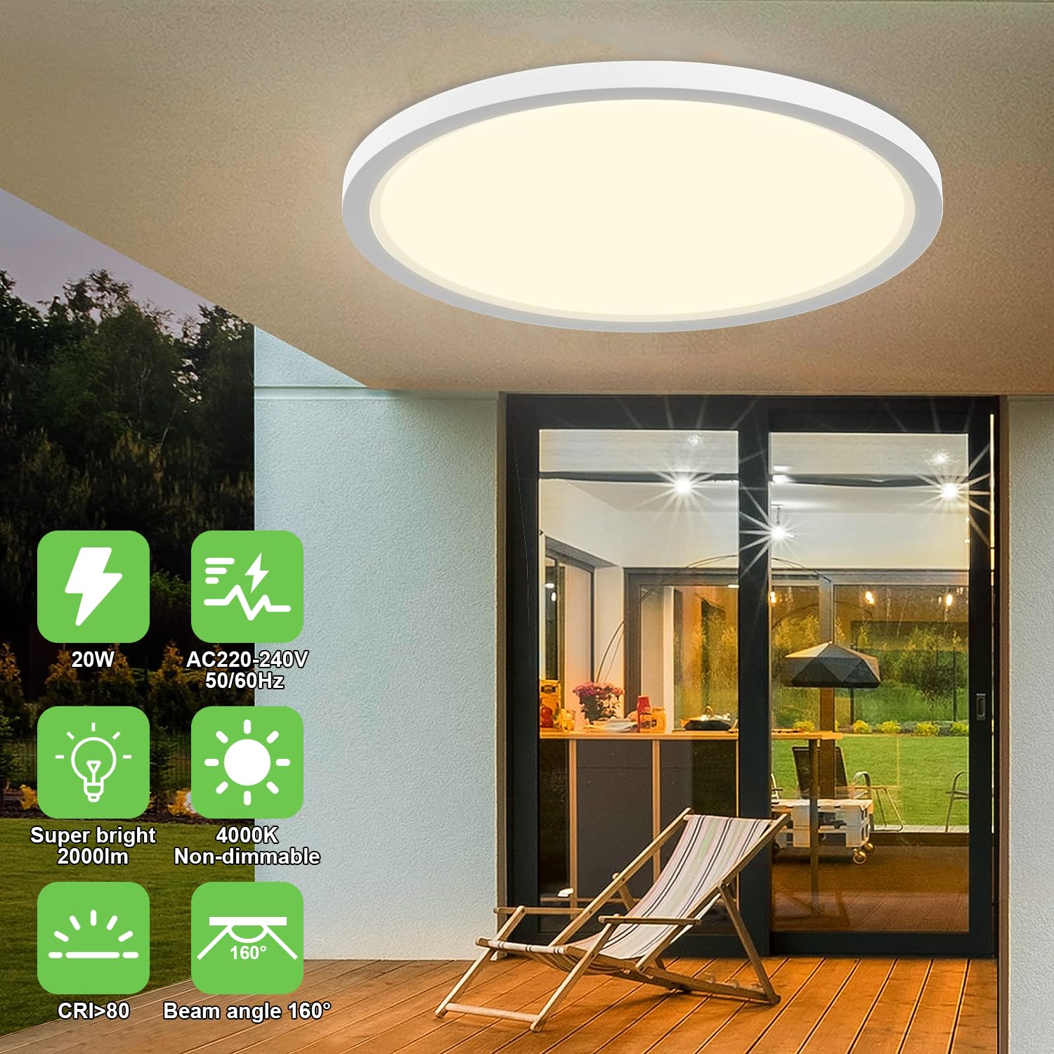 Lampa sufitowa LED z czujnikiem ruchu, płaska, okrągła lampa z czujnikiem ruchu wewnątrz, 20W, 4000K, radar, czujnik ruchu, lampa ścienna na balkon, do piwnicy, korytarza, garażu, 23cm