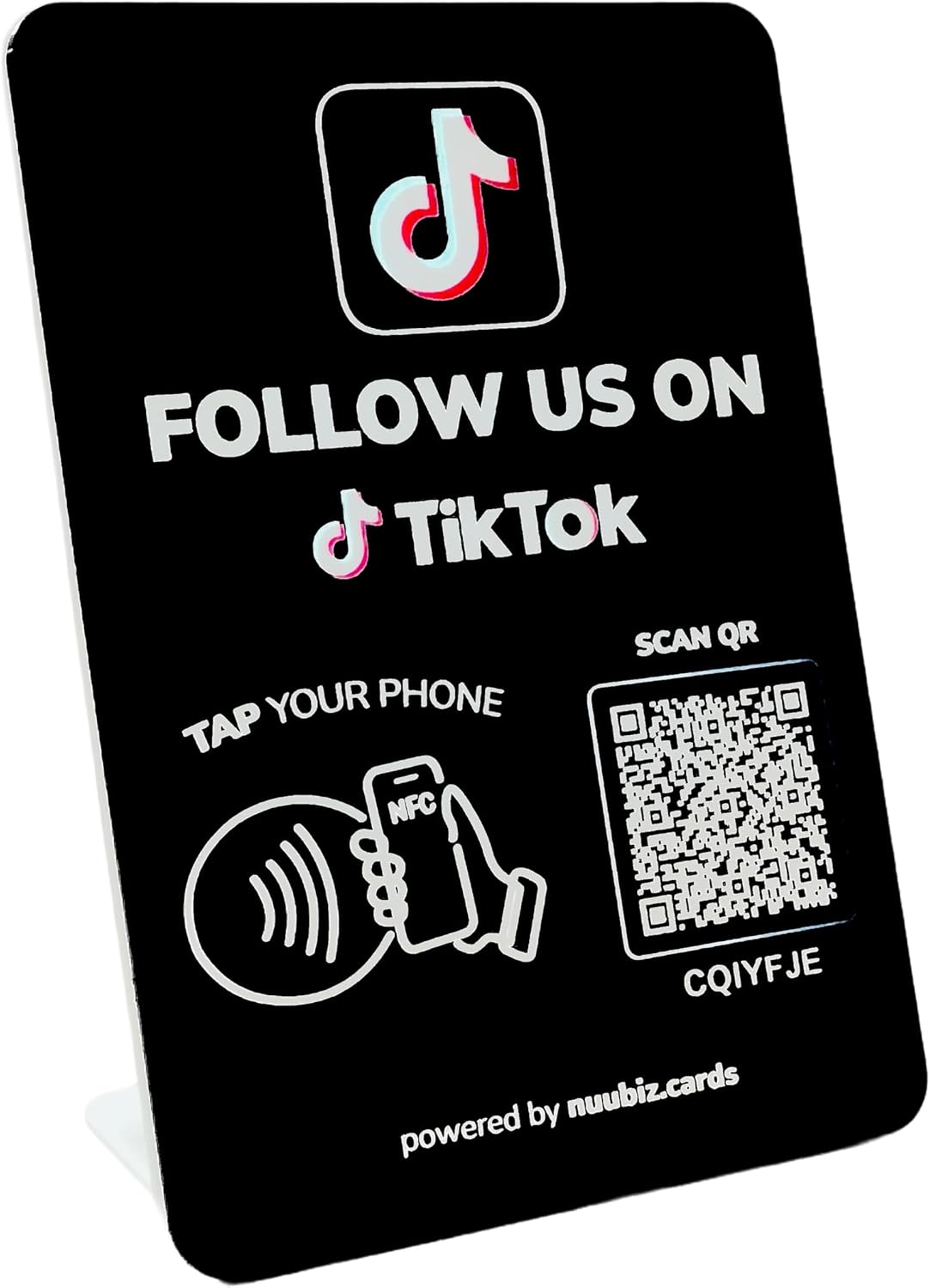 Social Media QR Code NFC Stand for Tiktok – Tap or Scan to Follow Us – Boost Followers – Social Media Tag Sign for Storefront, Counter, or Events – Visit Stats – No App or fees (tk Stand)