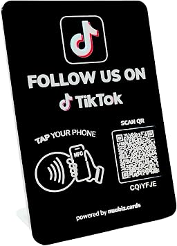 Social Media QR Code NFC Stand for Tiktok Large Size 6.3*4.45 in Tap or Scan to Follow Us Boost Followers Social Media Tag Sign for Storefront, Counter, or Events Visit Stats No App or fees tk Stand