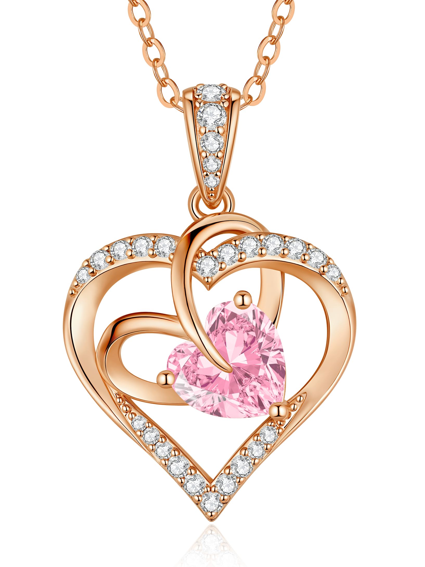 CDE Kette Damen Ewigkeitsherz Herzkette Rosegold Rhodinierung Halskette für Frauen Geburtsstein Herzanhänger Schmuck Geschenke für FrauenSie zum Muttertag Geburtstag Valentinstag Weihnachtsgeschenke