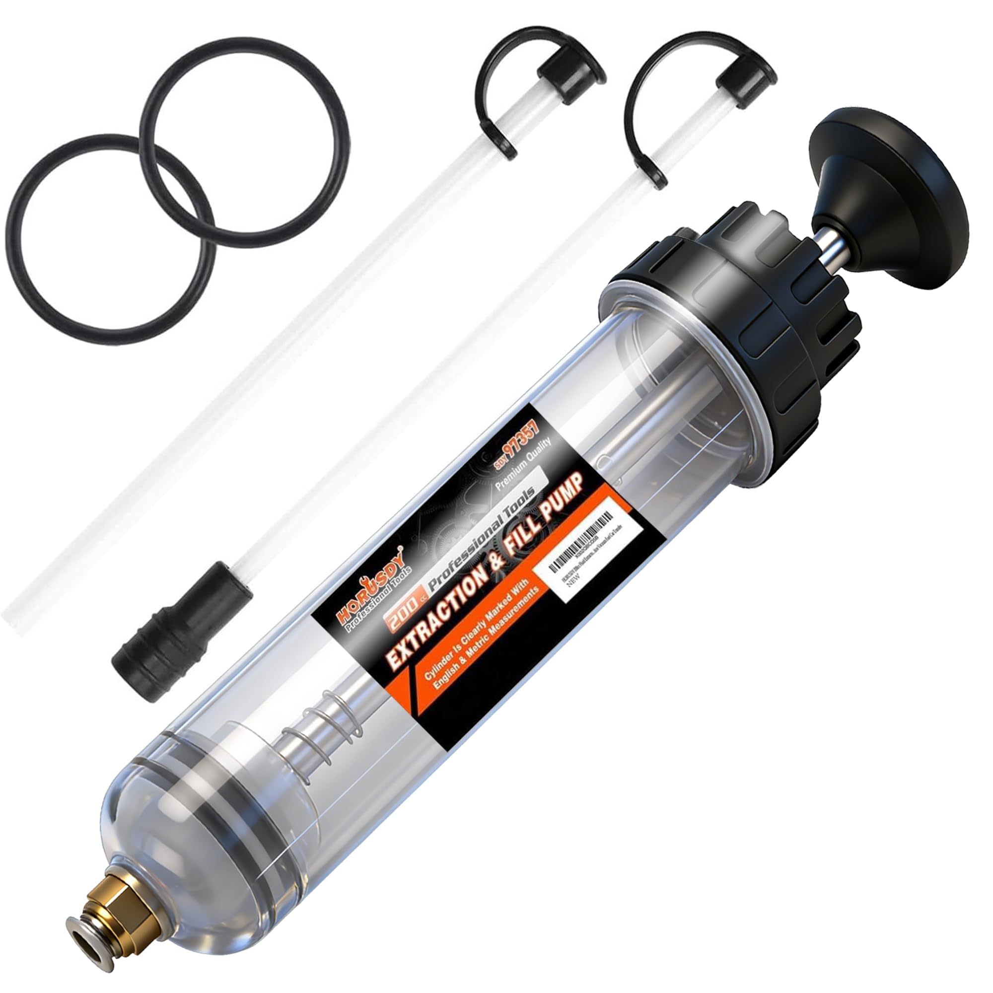HORUSDY 200cc Oil Extractor Pump with Hose, Manual Fluid Suction Pump for Transmission, Brake, Power Steering and Gear Oil, Lightweight Oil Change Syringe Tool for Automotive and Small Engines