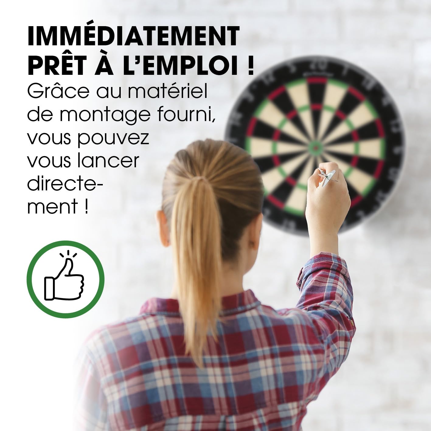 Cible de fléchettes | Kit Complet avec 6 fléchettes en Acier & Anneau de Protection | Éclairage LED optionnel | Fléchettes en Acier avec ailettes | Cible de Dart en sisal