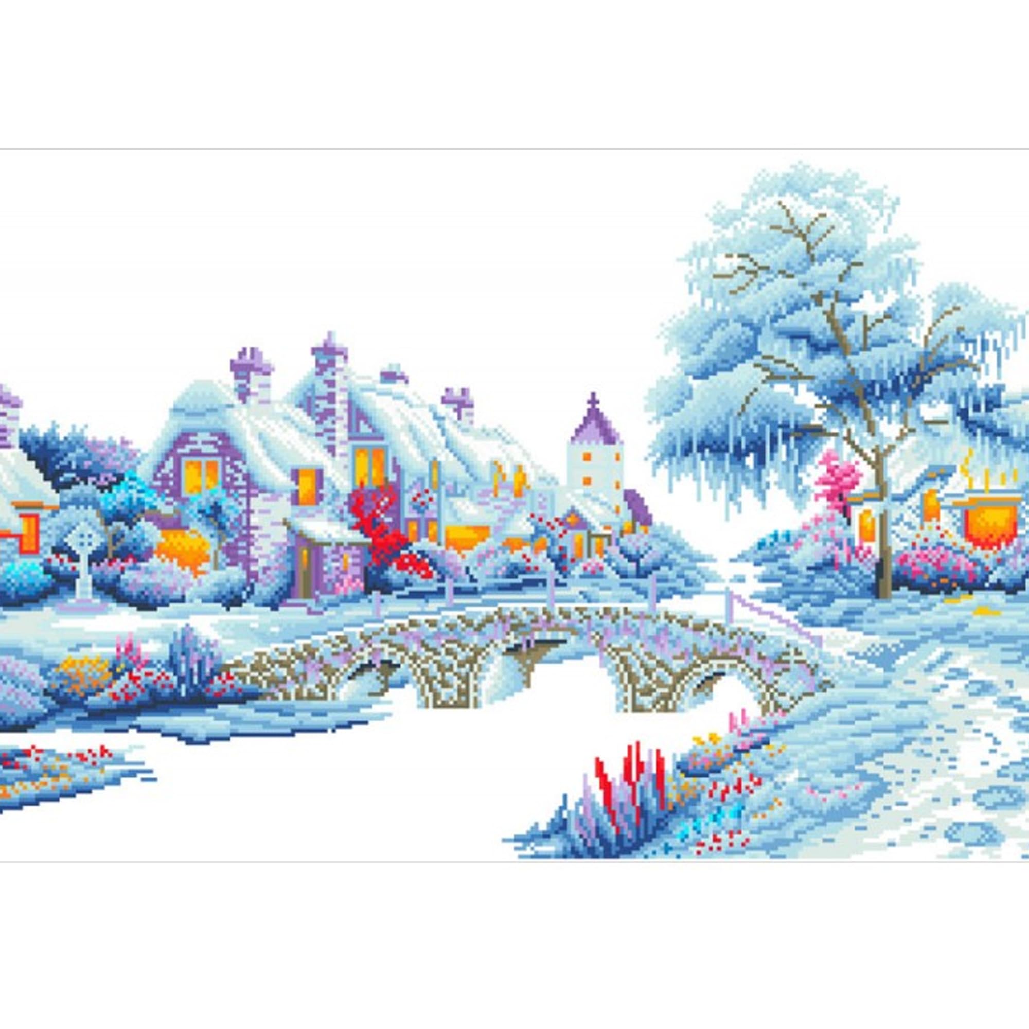 Kit de peinture au diamant, village d'hiver