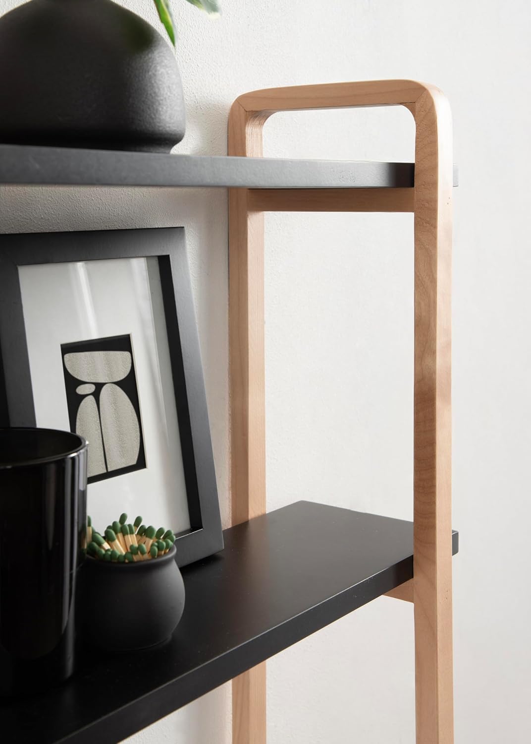 Kate and Laurel Summit Modern Three-Tier Wall Shelf, 18 x 6 x 25, Black and Natural Wood, Transitional Decorative Multi-Tiered Storage Shelf Wall Organizer for Decor and Display