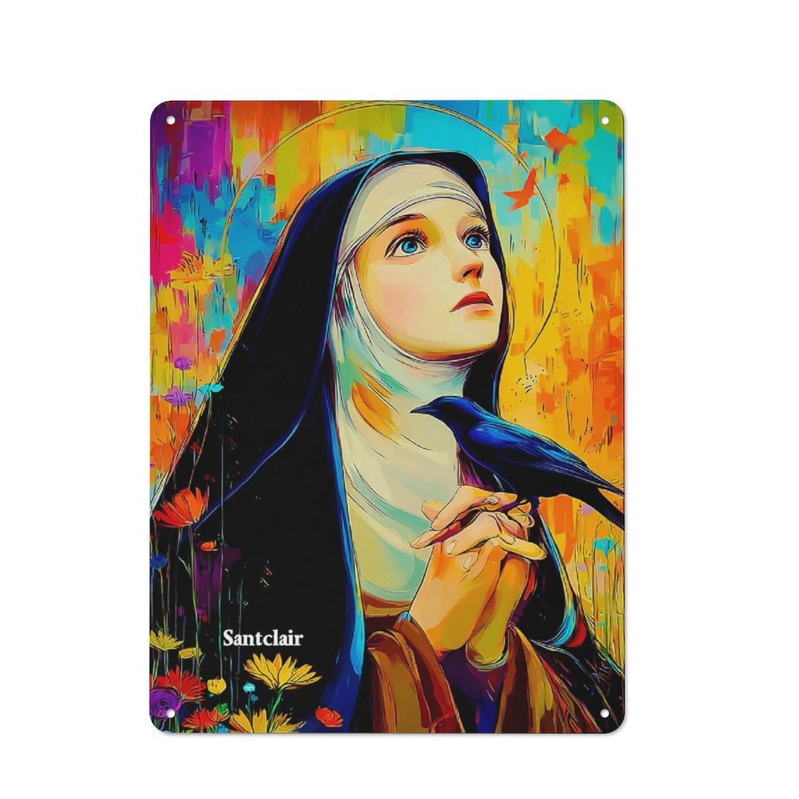 Junmoney Saintly Serenity A Mystical Portrait Tin Wall Plaque 40X30cm With For Garage Or Workshop, For An Autumn Wall Display In Garage And Workshop