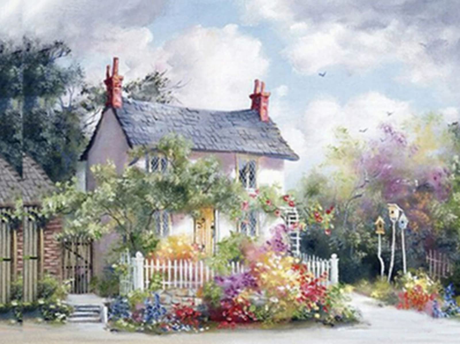 Wingkin Stamped Cross Stitch Kits for Adults Garden Cottage 11CT Full Range of Embroidery Starter Kit for Beginners DIY Pre-Printed Patterns Starter Kit（16×20 Inch）