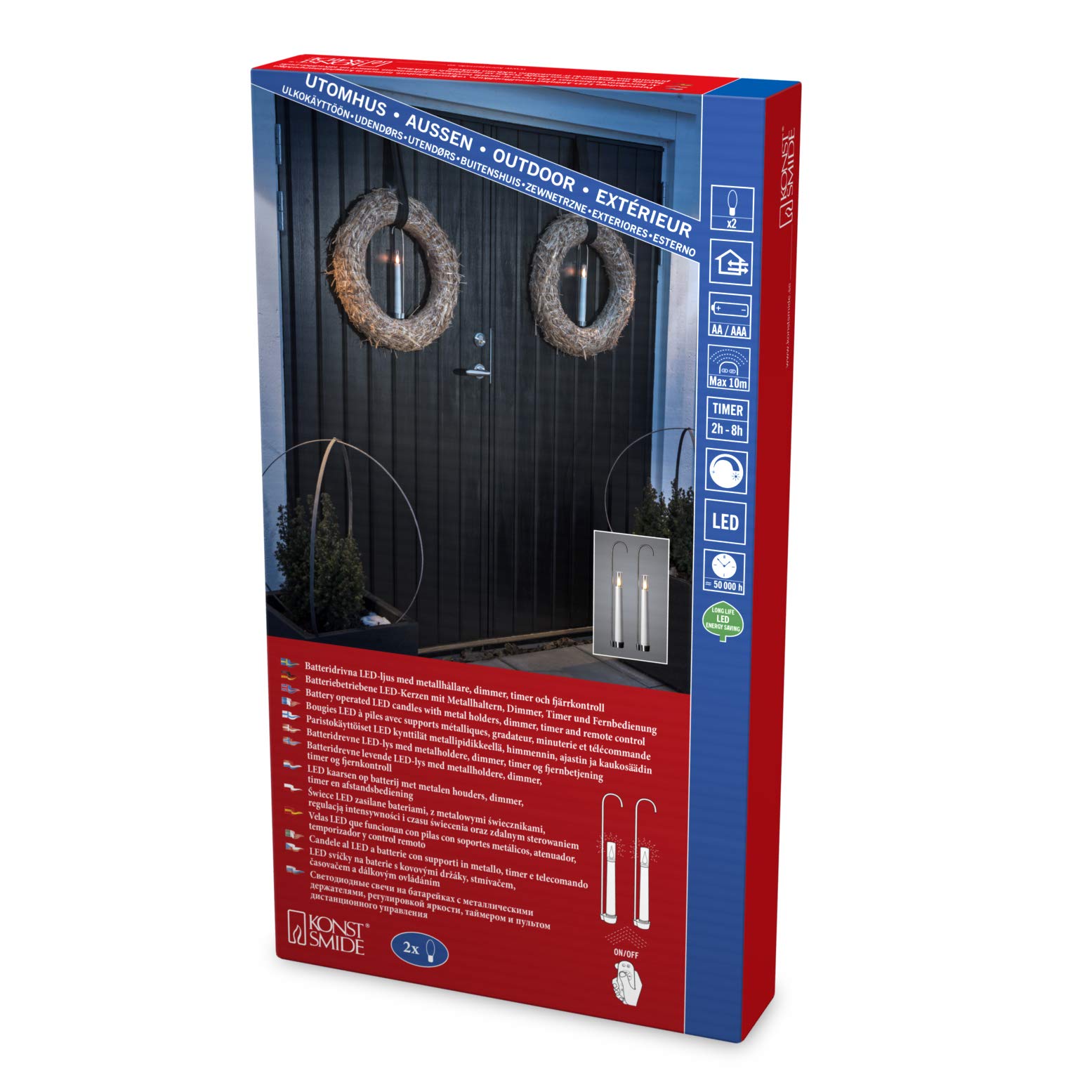 Konstsmide LED Kerzen 2er-Set, weiß, mit Kerzenhalter, mit 3D Flamme, 2-8h Timer, Dimmer und Fernbedienung, 2 warm weiße Dioden, batteriebetrieben, Außen - 1870-230