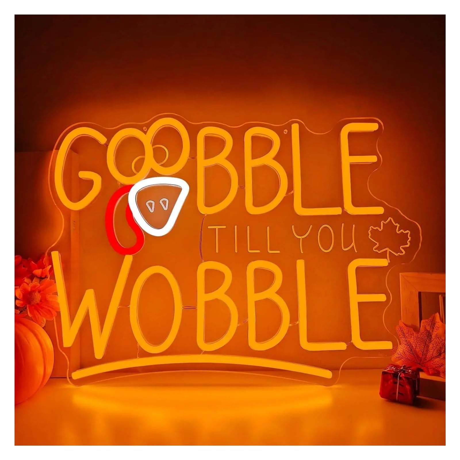 RONGCH Hanging Art Neon Signs Gobble Till You Wobble Neon Sign LED Light Dimmable for Turkey Window Party Wall Decor 39.5cmx28cm