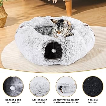 Cat Donut Tunnel Odoland Large Cat Tunnel With Plush Bed Multifunctional Foldable Cattasaurus Peekaboo Cat Cave