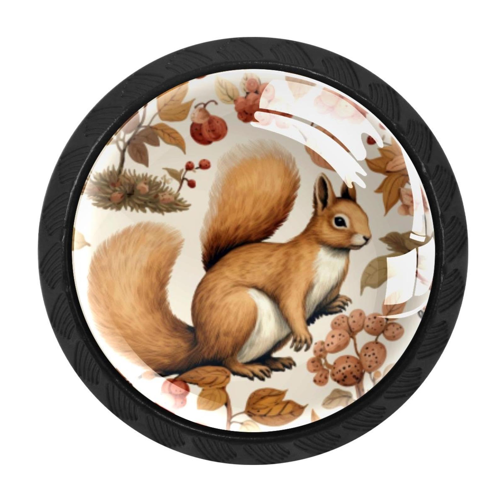 CHENZZZZ 4 Pieces Squirrel Drawer Knobs, 35mm Black Kitchen Cabinet Knobs, Drawer Pulls and Knobs, Glass Cabinet Hardware Single Hole Knob for Cabinets and Drawers Round