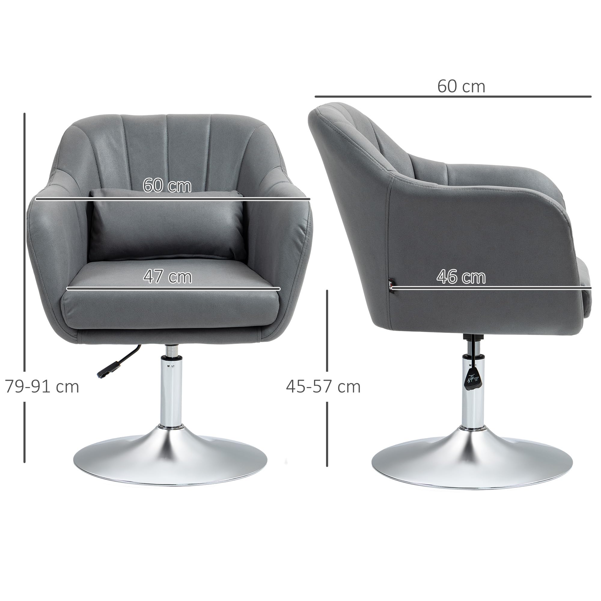 HOMCOM Sessel Wohnzimmer Loungesessel Relaxsessel mit Metallrahmen Lesesessel mit Mikrotuch, Polstersessel für Schlafzimmer, Wohnzimmer, Dunkelgrau