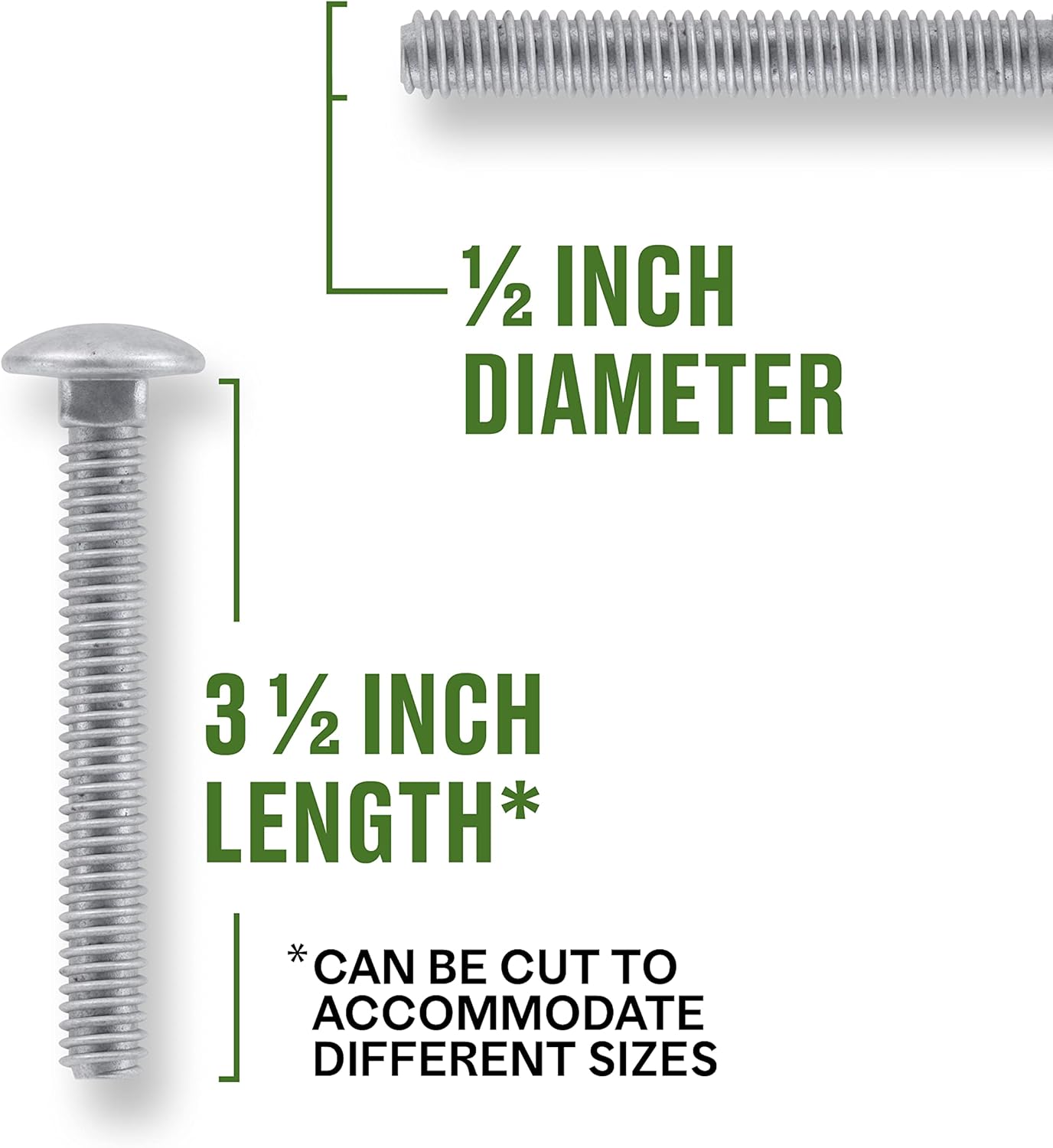 Hillman Group Galvanized Carriage Bolt 1/2” x 3-1/2”, 25 Count, Blunt Point, Alloy Steel, Self-Locking Round Head Fasteners, Wood and Metal, No Washer Needed, Rust-Resistant (812617)
