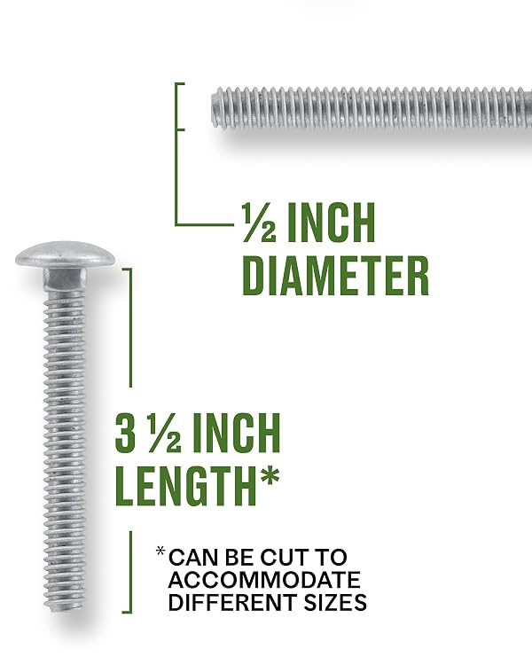 Hillman Group Galvanized Carriage Bolt 1/2” x 3-1/2”, 25 Count, Blunt Point, Alloy Steel, Self-Locking Round Head Fasteners, Wood and Metal, No Washer Needed, Rust-Resistant (812617) by Hillman - Used condition - Image 3