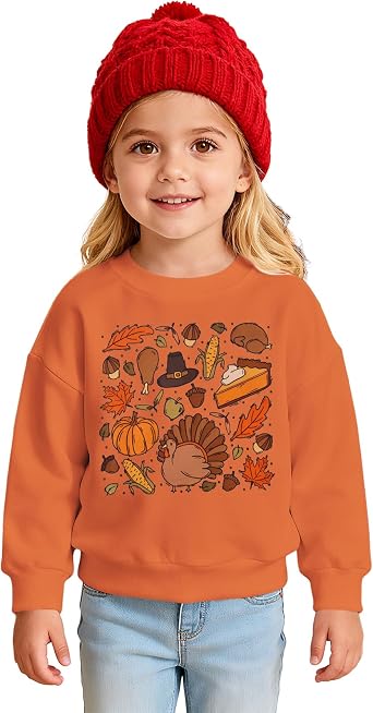Ritatte Toddler Thanksgiving Sweatshirt Baby Girl Boy Cute Turkey Pumpkin Doodles Pullover Long Sleeve Shirt Tops Fall Outfit