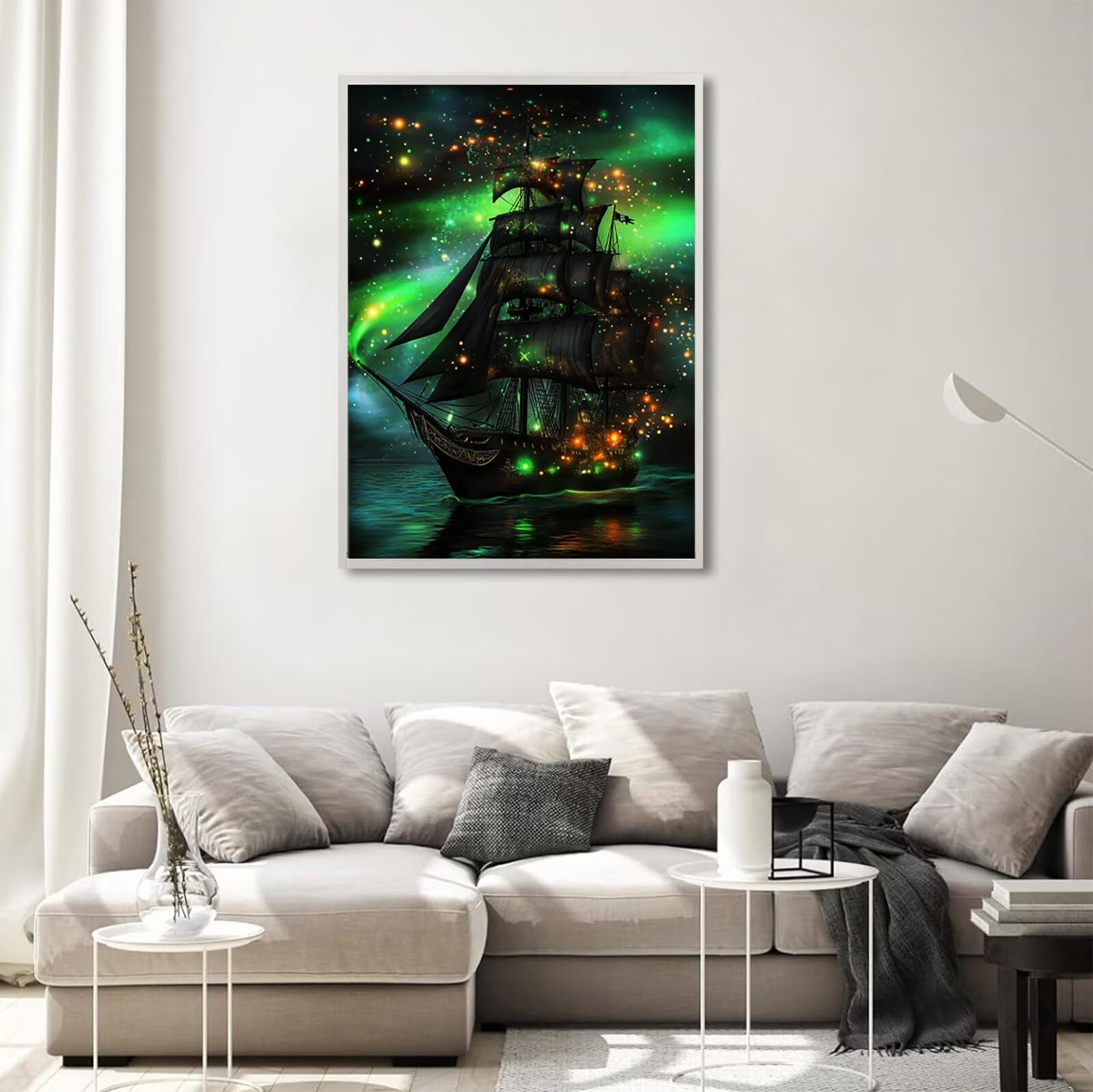 Diamond Painting Aurora, Segelboot Diamond Painting Erwachsene 5D Eckige Steine Full Drill Diamond-painting, DIY Kreuzstich Bastelset Kreativ Set für Erwachsene, Home Wand Dekor, 60x90cm, Model820