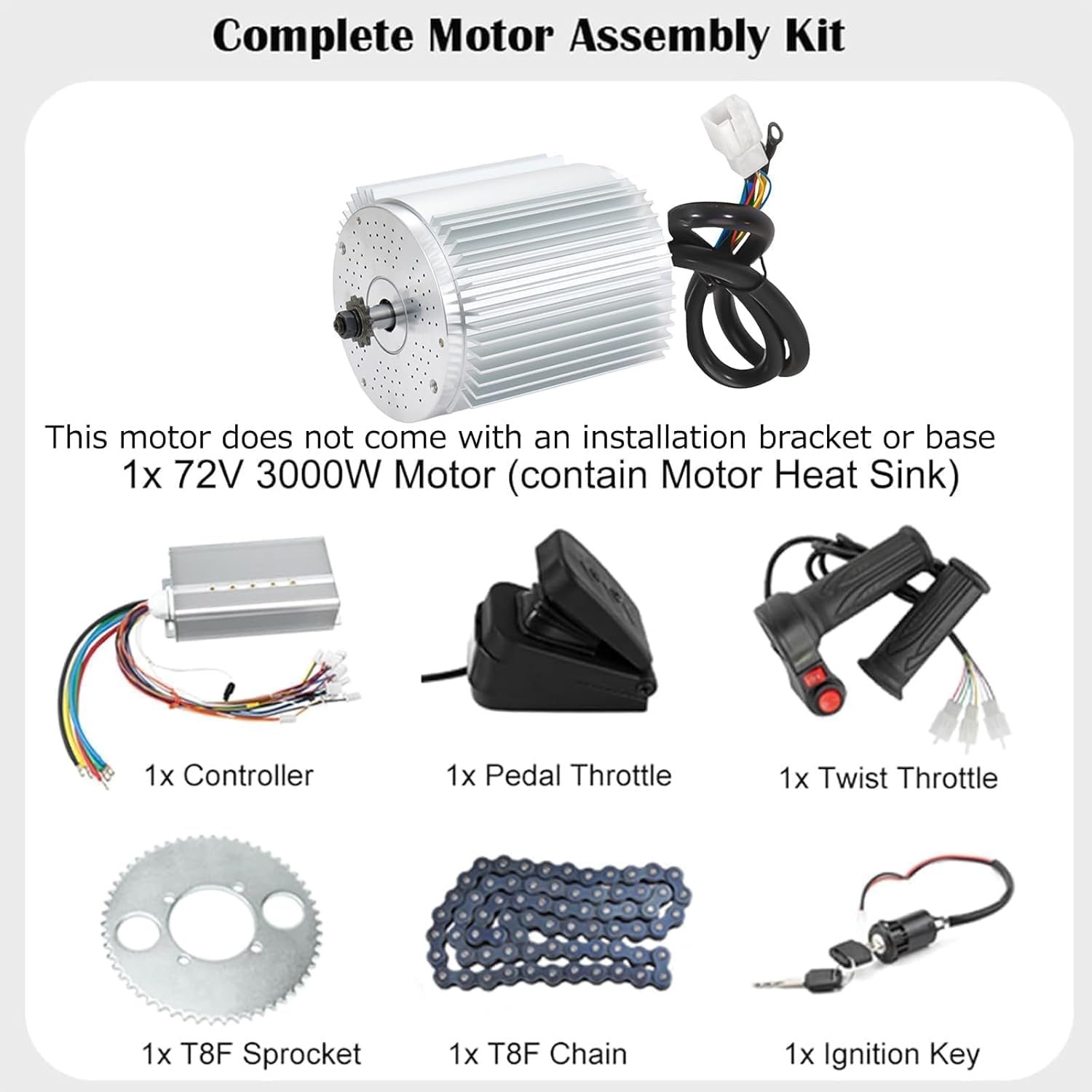 Brushless DC Motor 3000W 72V Electric Motor High Power Brushless Controller 50A Scooter Motor Go Kart Electric Motor Kit (No Brackets and Bases Installed)