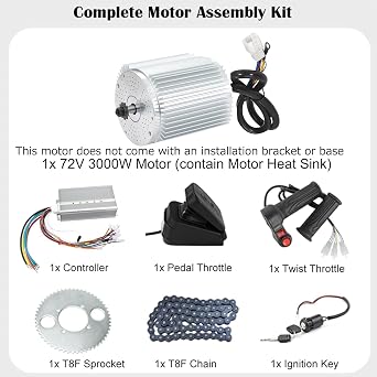Brushless DC Motor 3000W 72V Electric Motor High Power Brushless Controller 50A Scooter Motor Go Kart Electric Motor Kit (No Brackets and Bases Installed)