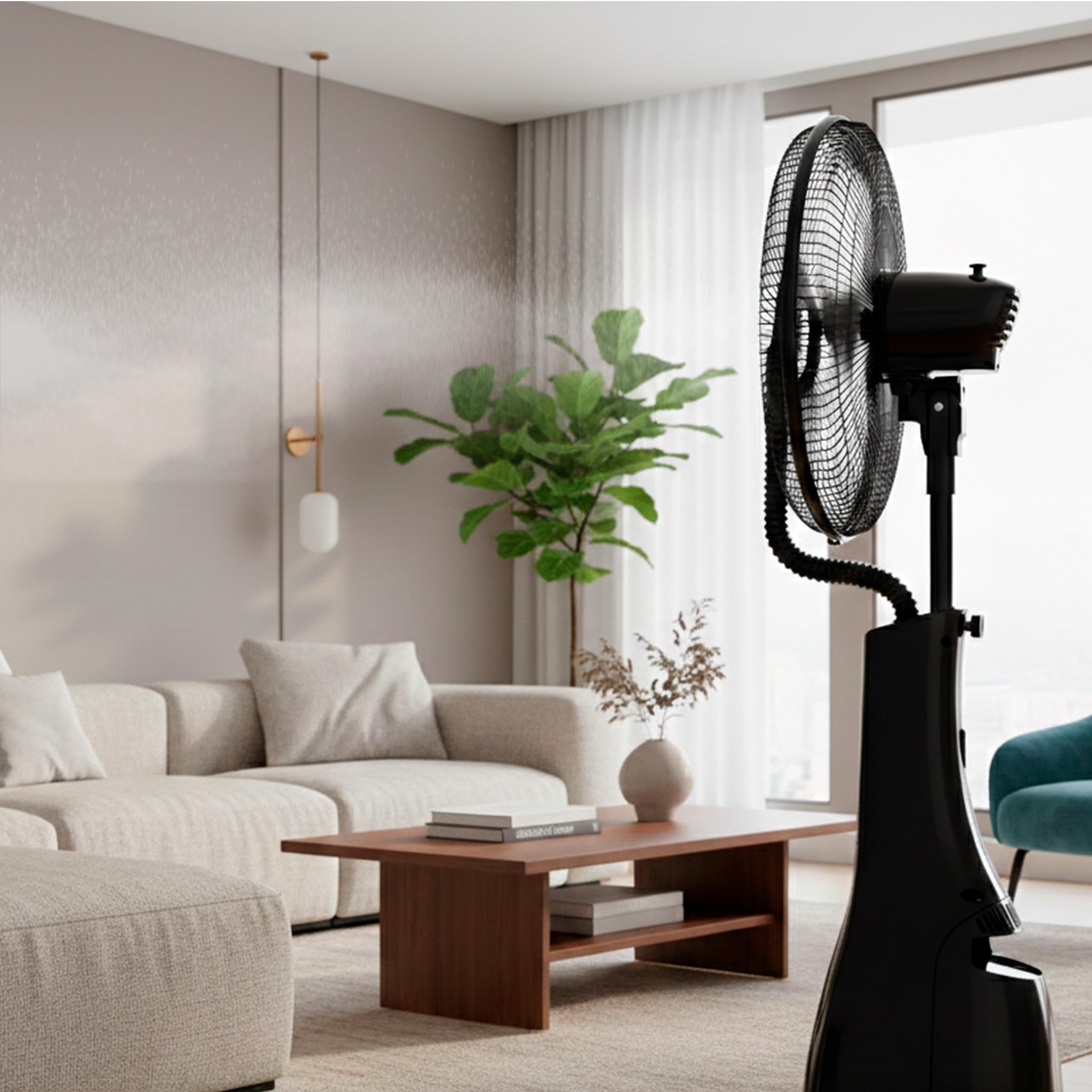 EVVO VN700 Ventilador Nebulizador de Agua y Pie Potente - Ventilador con Agua y Bruma Fina, 3 Modos Inteligentes, Velocidad Ajustable, Oscilación Automática y Temporizador. Humidificador Silencioso