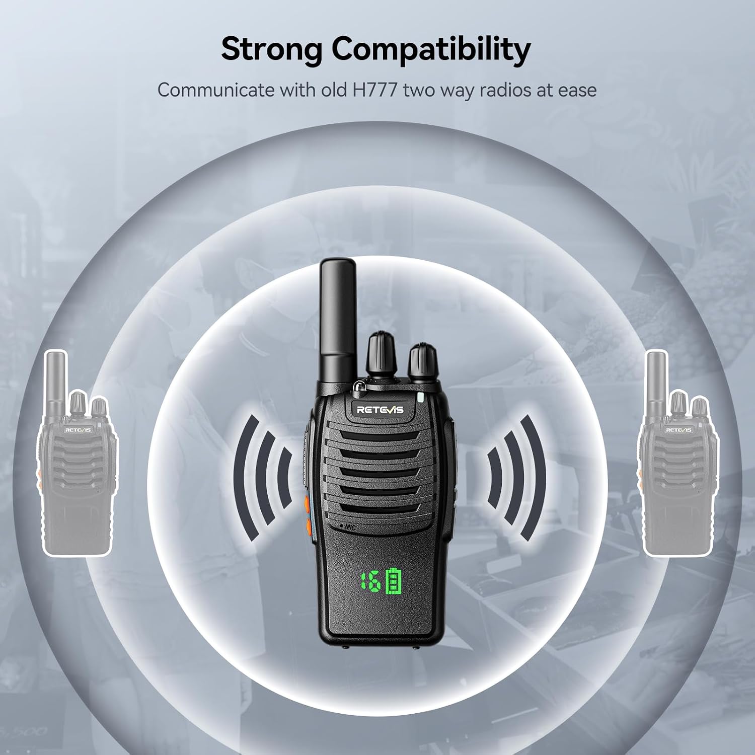 Retevis H-777H 2 Way Radios, Walkie Talkies for Adults,Shatterproof Hidden Display, Rechargeable Two Way Radio Long Range,USB-C, Emergency Alarm,Short Antenna, for School Construction Site(5 Pack)