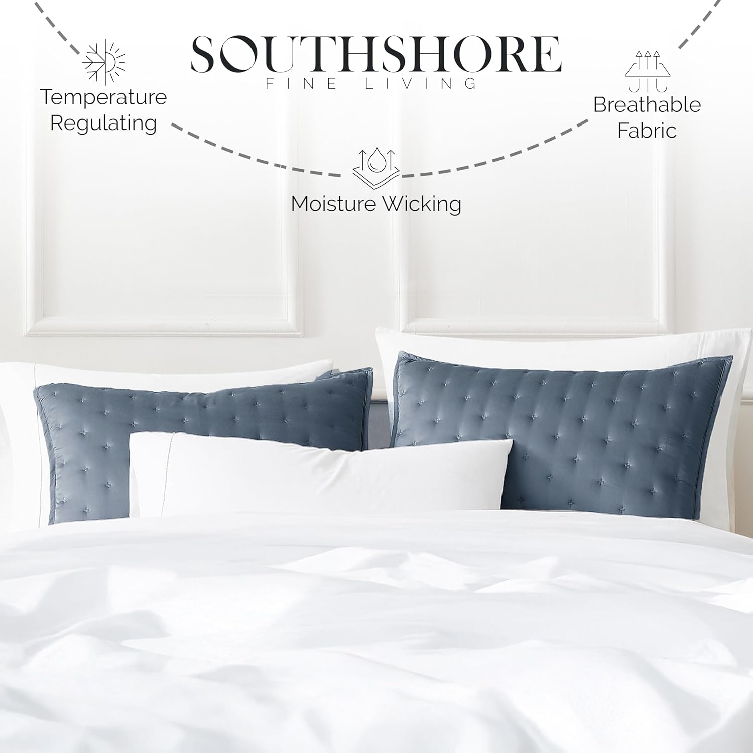 Southshore Fine Living, Inc. Pillow Shams, Standard Size Silky Rayon Derived from Bamboo Decorative Pillow Covers, Queen Size Set of 2, Hotel Quality, 300 Thread Count, 20" x 26", Steel Blue