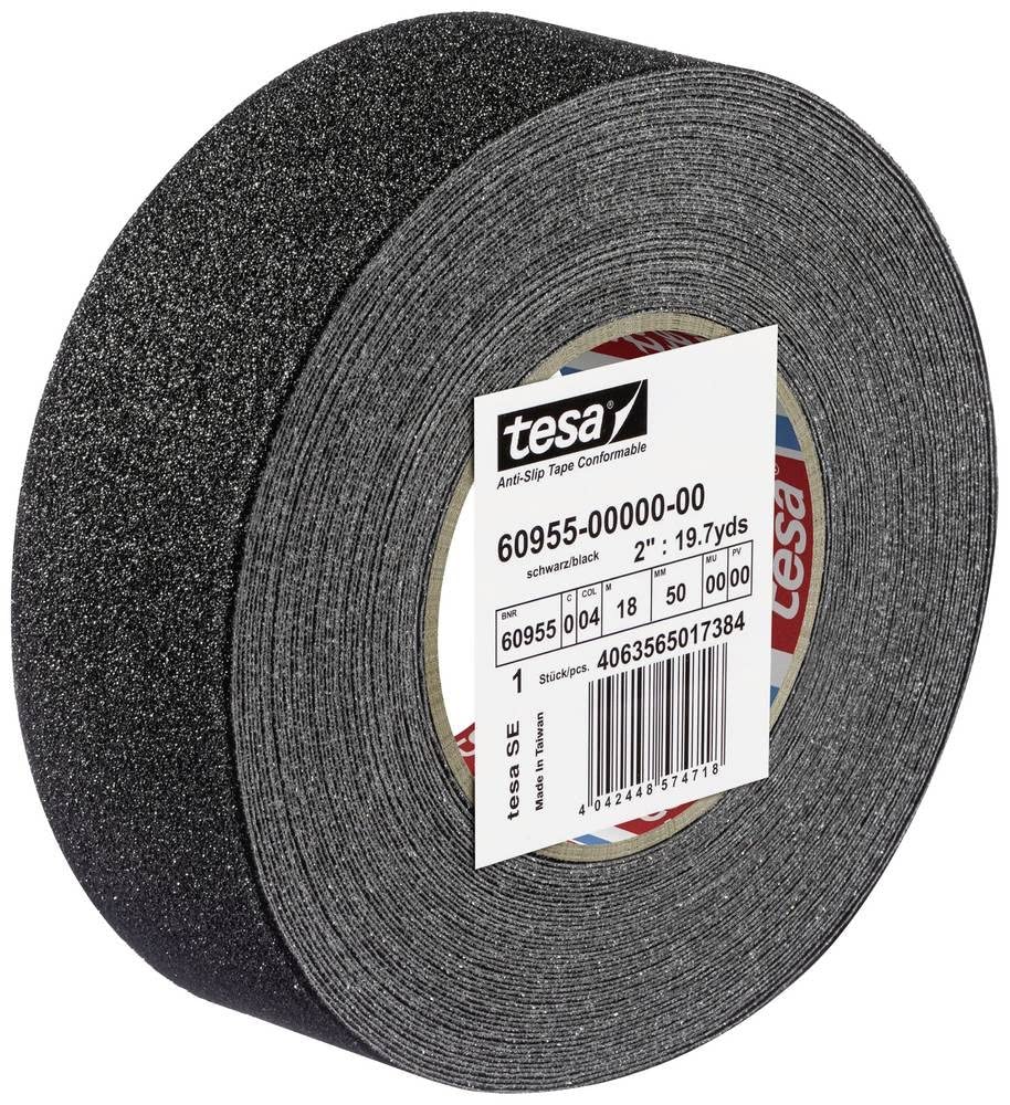 tesa Anti-Rutschband 18 m x 50 mm – Schwarz/Gelb, flexibles Aluminiumträgerband