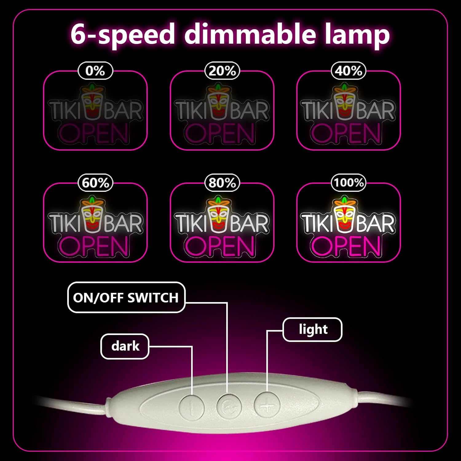 Tiki Bar Neon Sign, Tiki Bar Led Light Signs for Wall Decor Open Hawaii Tropical Luau Party Decorations for Pub Bistro Night Club Home Man Cave Dimmable USB Powered Pink(16.9"*11.4")