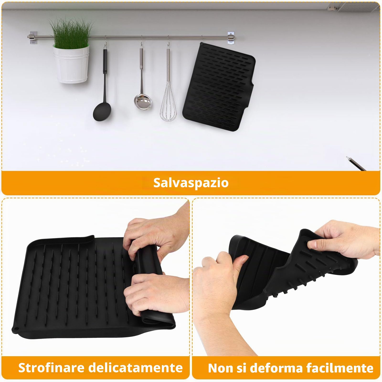 2 PzTappetino Scolapiatti in Silicone, Tappetino Lavello Cucina, Sgocciolatoio per Lavello, Tappetino Sgocciola Piatti da Lavandino Antiscivolo per Piano Cucina Lavello, 40x30 cm, 25x13 cm