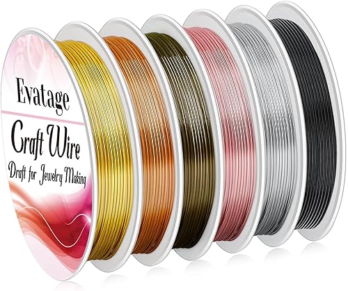 Evatage - Alambre de joyería de calibre 20 para fabricación de joyas, 6 rollos de alambre para manualidades, resistente al deslustre, alambre de