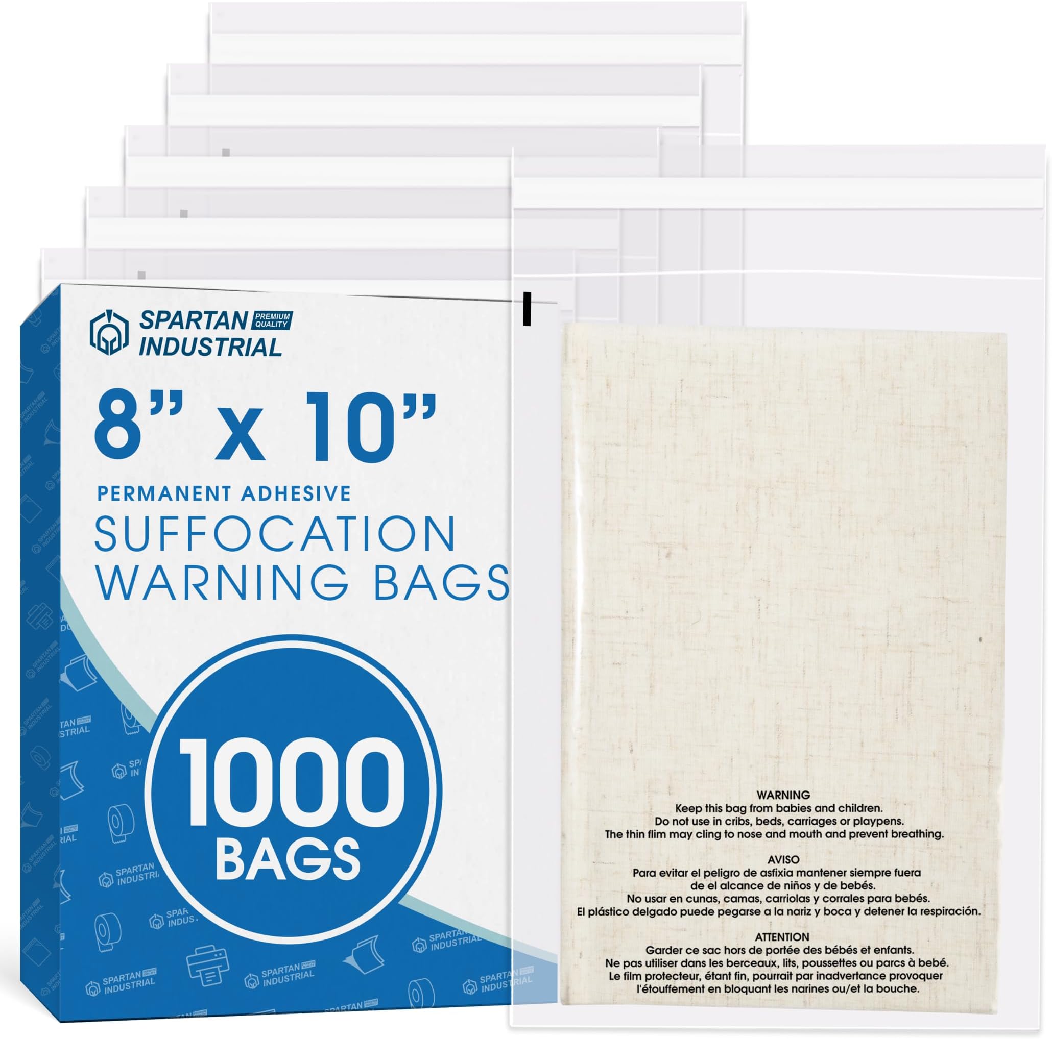 8" X 10" (1000 Count) Self Seal Clear Poly Bags with Suffocation Warning for Packaging, Shipping & FBA - Permanent Adhesive