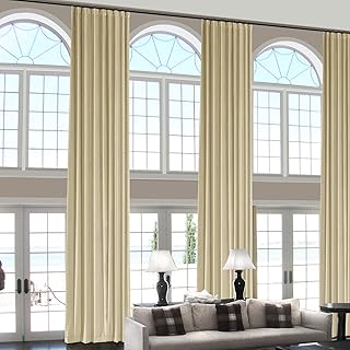 ChadMade 204 Inches Extra Long Velvet Curtains, 2 Panels 52Wx204L Cream, Rod Pocket Back Tab Hook Belt Flat Hooks Light Filtering Draperies for Traverse Rod, Leon Collection - Buy now