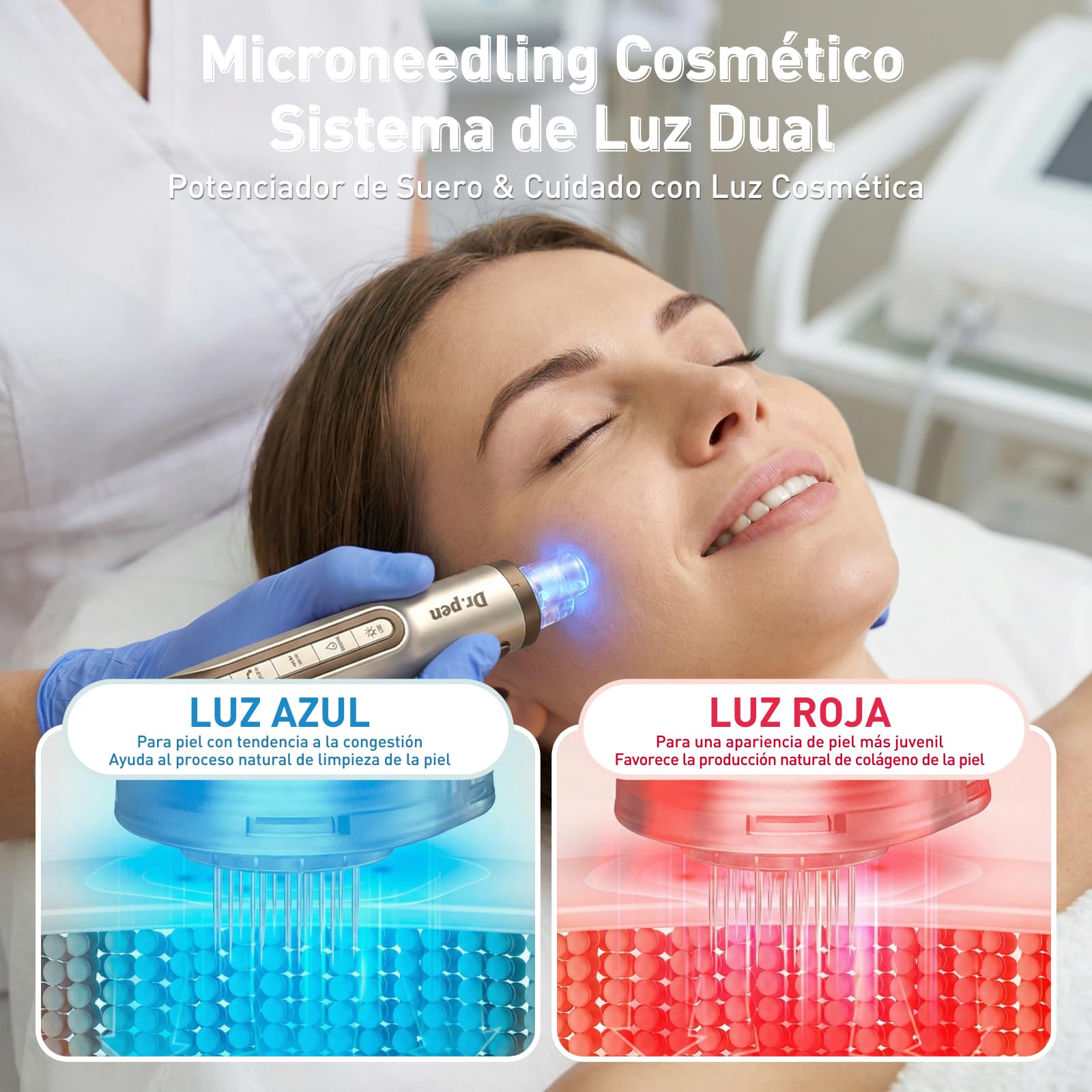 Dr.pen H6 Inalámbrico Microneedling con LED y Depósito de Suero | Escanea QR, compatible con todo suero y mejora absorción, ajuste preciso por chip, videotutorial, hogar o salón