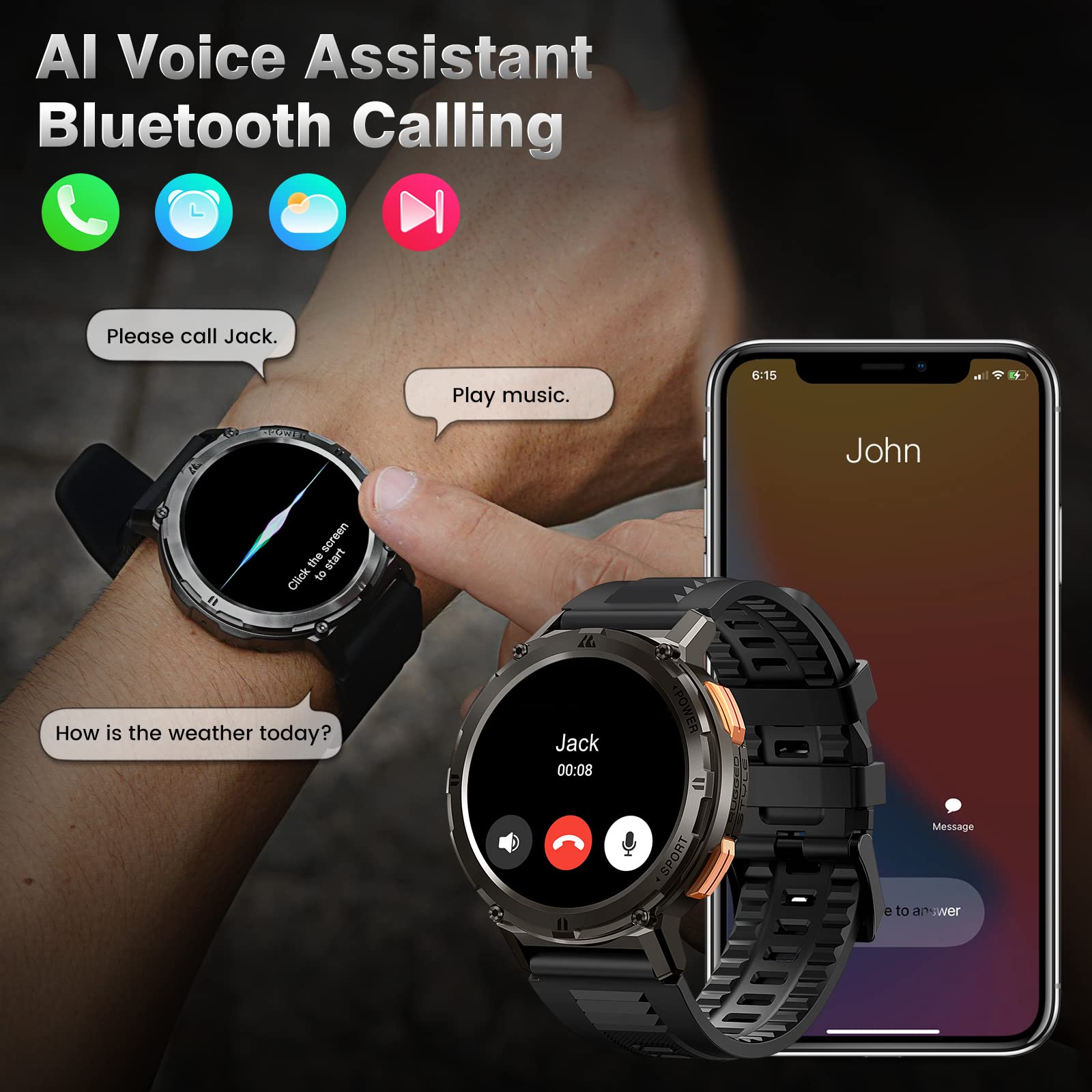 KOSPET Smartwatch Uomo Chiamate,60+Giorni Batteria Extra-Lunga,1,43" AMOLED HD Display,AI Assistente Vocale,50M Impermeabile, 70 modalità sport, Orologio Militare Fitness,24H Monitor del Sonno