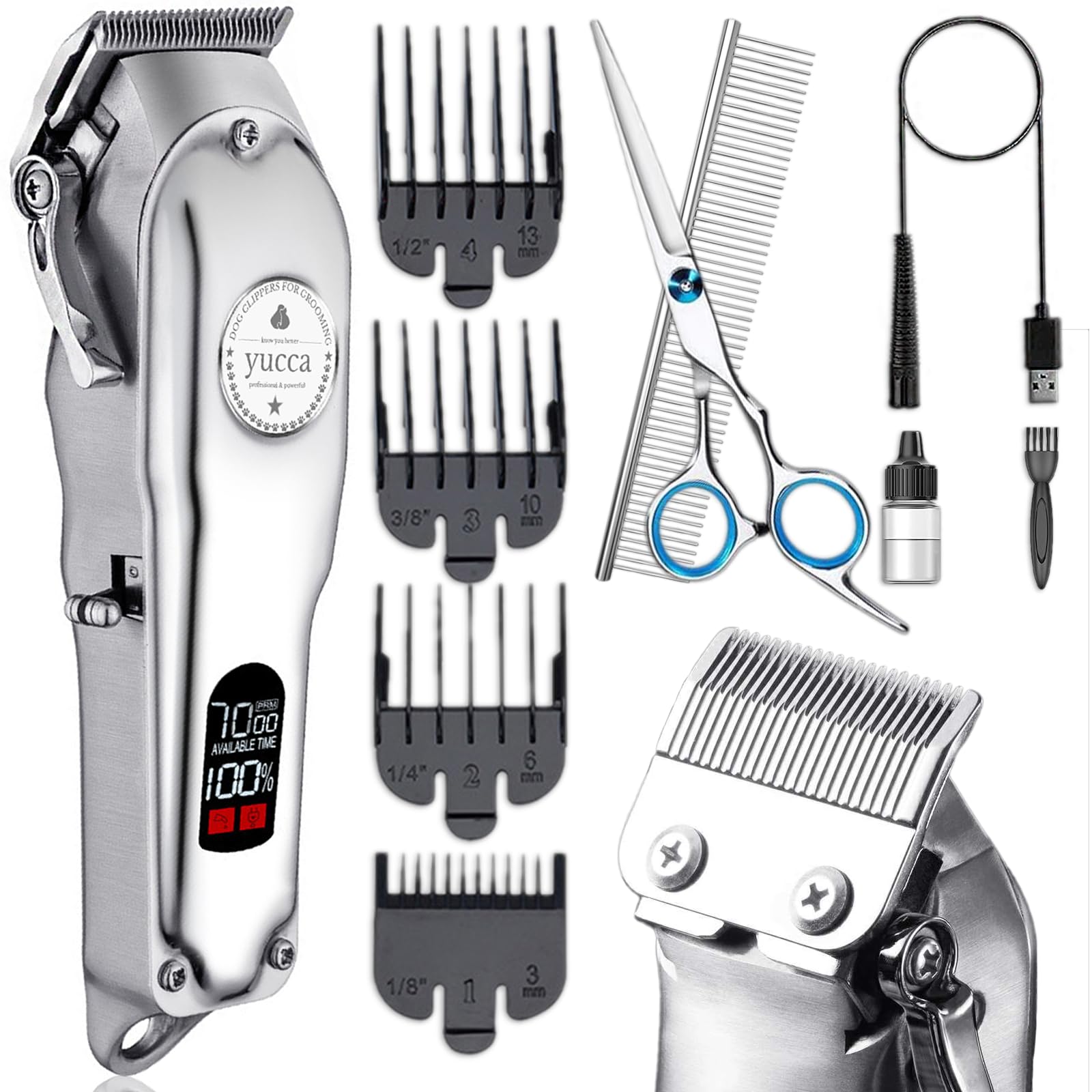 yucca Kit di toelettatura per cani a casa, rasoi per cani per toelettatura, set di toelettatura per cani per capelli spessi, tagliacapelli per cani professionali, tosatrici per gatti per capelli
