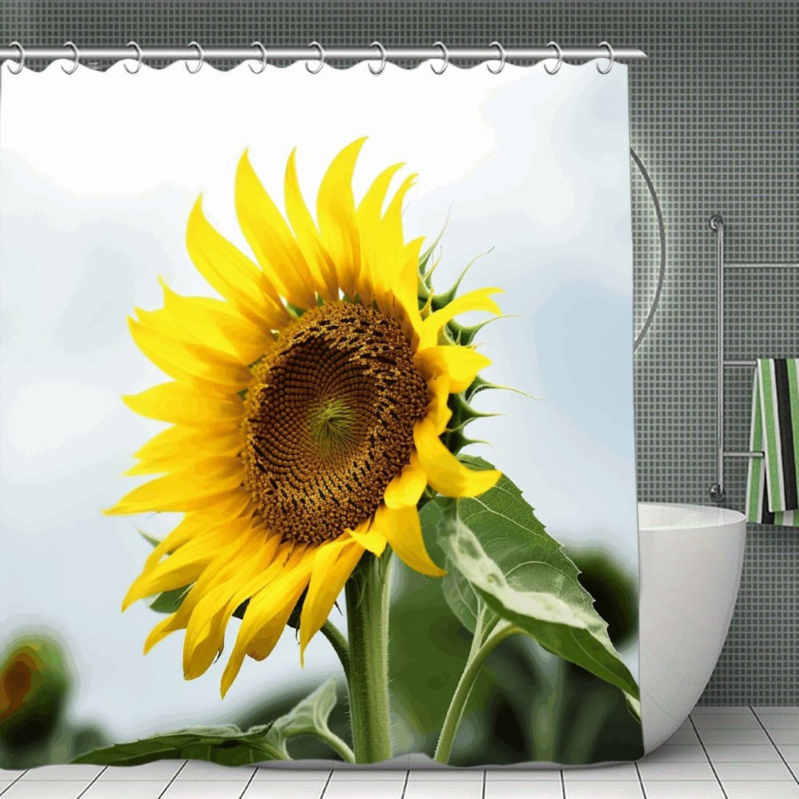 VstaDank Bloom Sunflower Shower Curtain Light-Weight Blackout Bathroom Curtain Washable Shower Liner 71x71 Inch Bath Curtain with Metal Holes Bathtub Bath Room