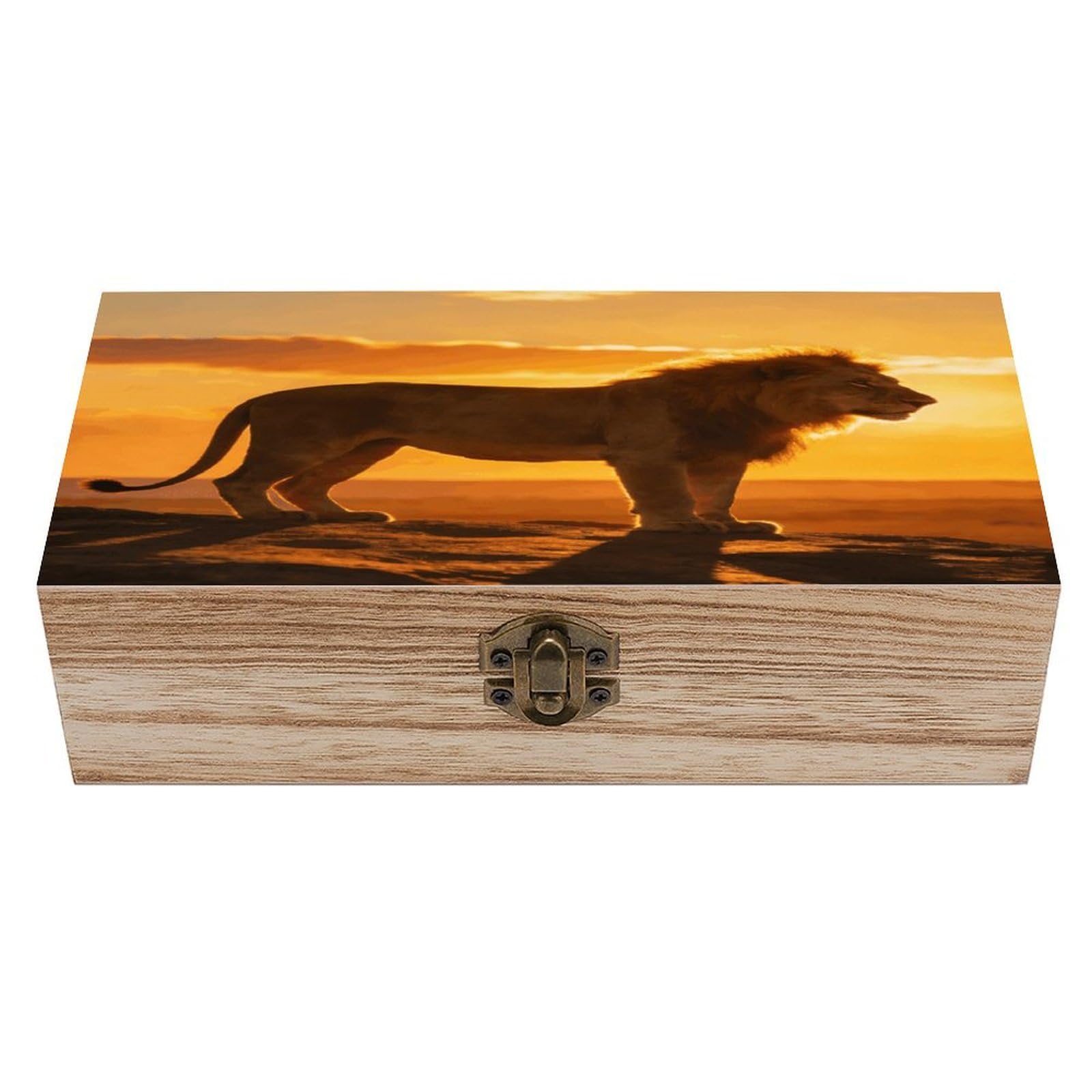 LZQPOEAS Lion at Sunset Wooden Keepsake Box Wooden Storage Box Container with Hinged Lid Beautiful Wood Memory Box Decorative Jewelry Case for Crafts Art Hobbies & Trinket Storage