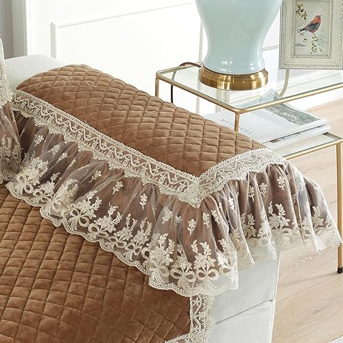 vctops Fundas para reposabrazos de felpa de terciopelo de 2 piezas con volantes de encaje, fundas suaves y antideslizantes de lujo para sillas,