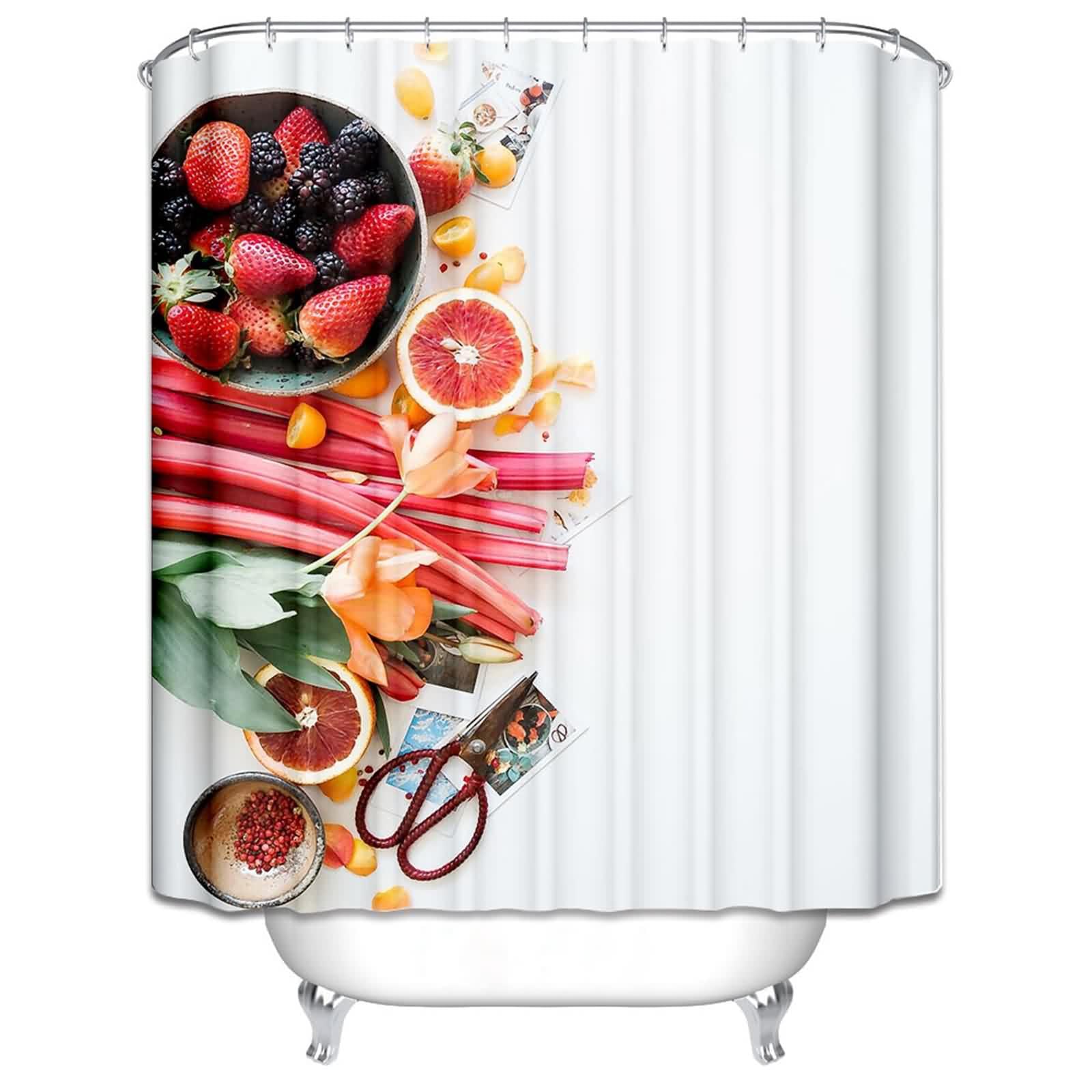 Rideau de douche anti-moisissure en tissu imperméable imprimé fleurs et fruits 220x180cm