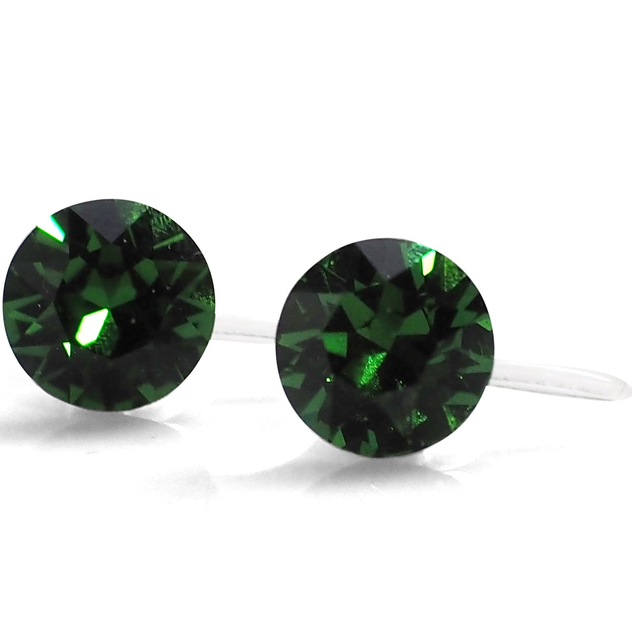 Dark Moss Green Swarovski Rhinestone Simple Invisible Clip On Stud Earrings Miyabi Grace