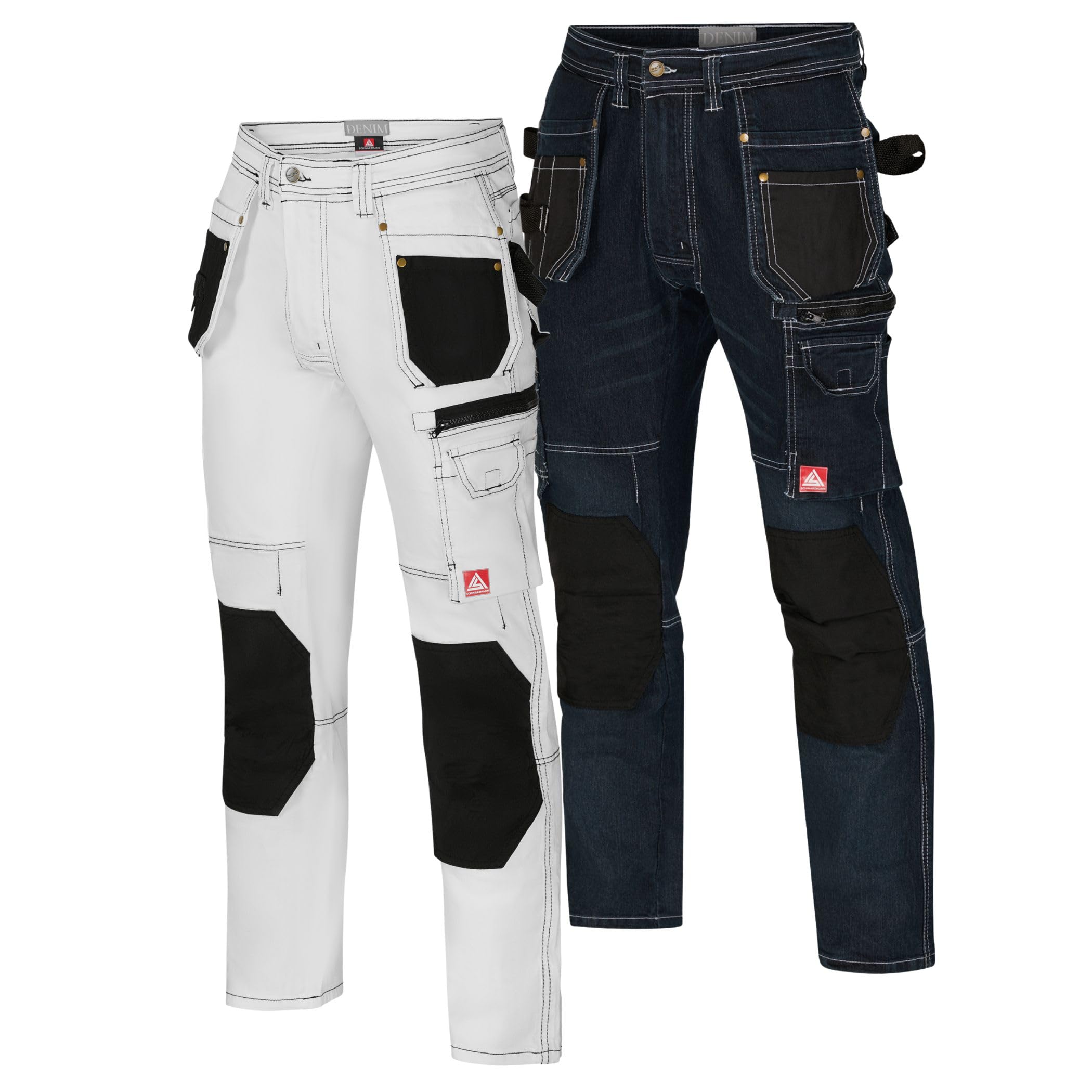 SCHWARZMANN Arbeitshose Herren Jeans Stretch Bundhose mit 11 Taschen Zollstocktasche Cordura-Verstärkung für Handwerk BAU Montage Logistik Garten Freizeit Kfz Werkstatt Denim Arbeitskleidung Männer
