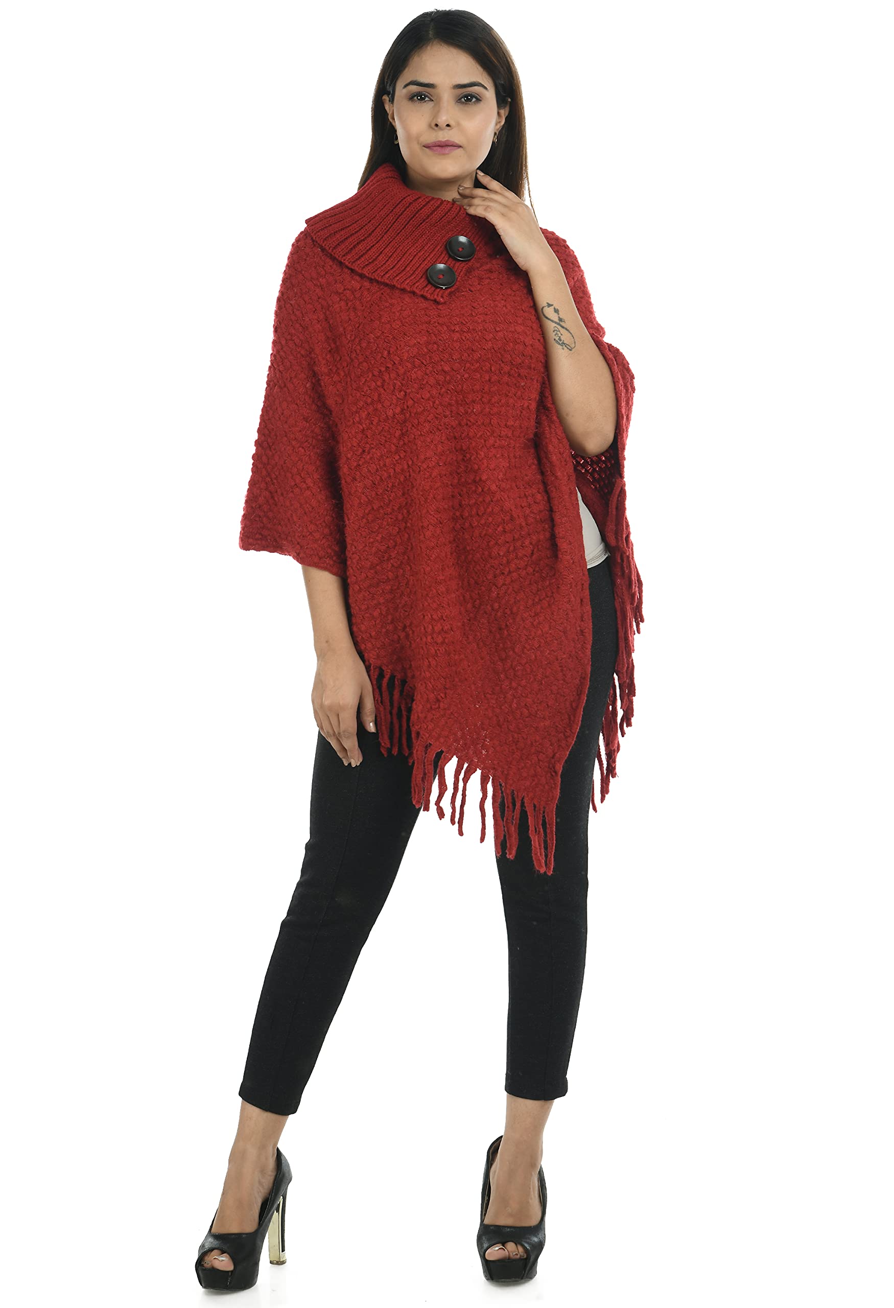 manra Women's & Girls' Woolen Turtle Neck Poncho for Winter - Cozy, Stylish, Elbow Length Sleeve Winter Outerwear, Soft & Warm Poncho Shawl, Ideal for Chilly Days, Perfect for Casual-picture-52