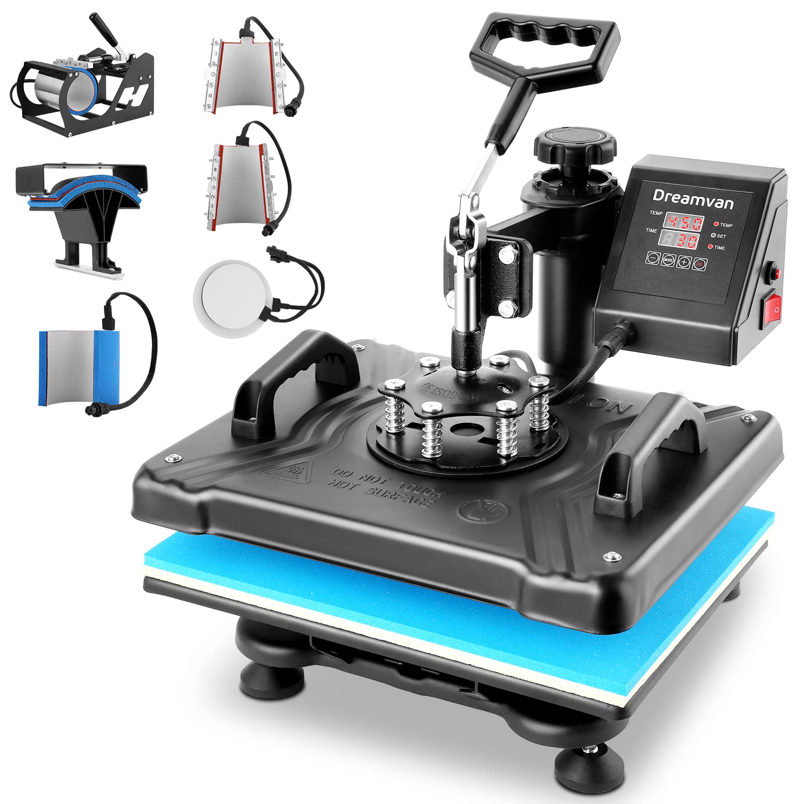 Pressa Caldo 8 in 1, 30 x 38 cm Macchina di sublimazione Tessile Heat Press Girevole a 360 Gradi per DIY t Shirts/Tazza/Cappello/Piatto/Cappello