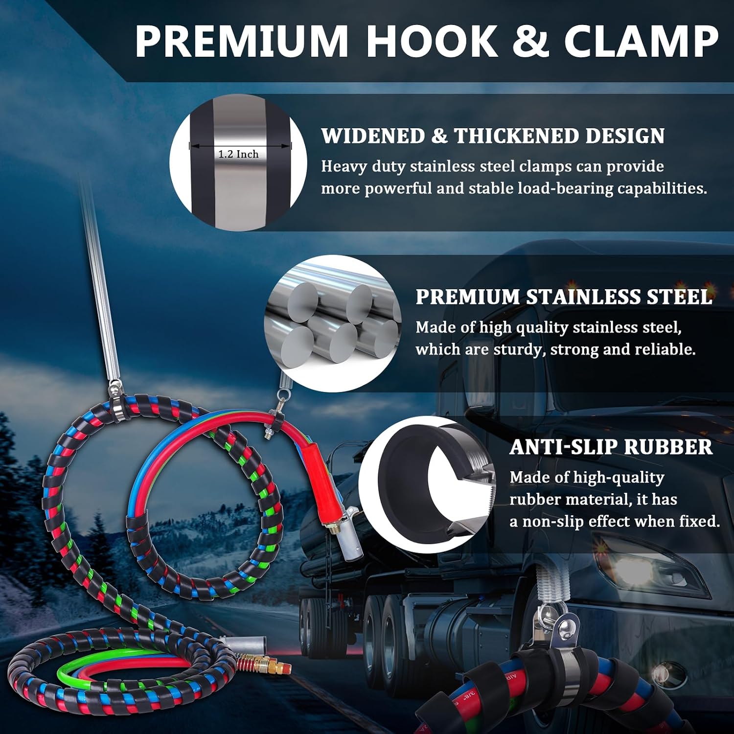 Cheemuii 2 PCS 25" Single Tender Spring Kit with 3in1 Hose Holder and 3-Hole Clamp Holder Heavy Duty Tender Spring for Semi Truck Air Lines Kit 2 Style Air Lines Holders for Semi Truck Trailer Tractor