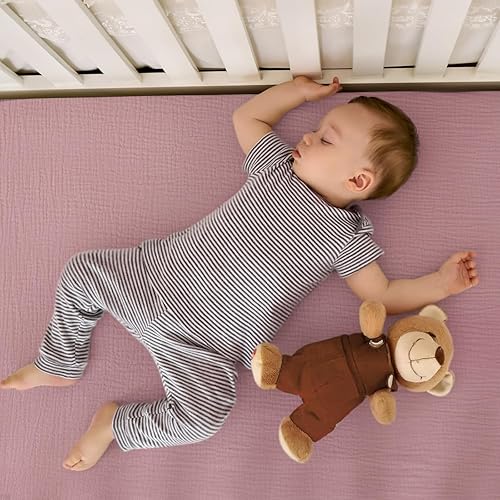 Miniatura 5 de lulumoon Sábanas ajustadas para minicuna de muselina Sábanas ajustadas de algodón suave para colchón de minicuna para niños y niñas, 2 paquetes